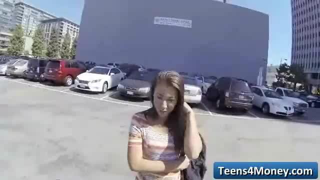Slutty babe picked up and fucked in the car for cash